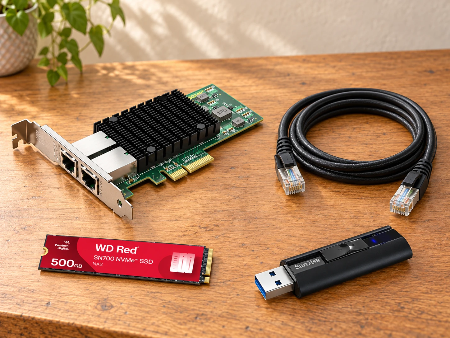 AI illustration of network boot recovery station; use the product circles to explore the items.